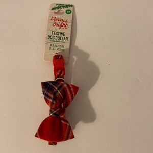 Red white black plaid with a bow dog collar new with tags size extra sma…